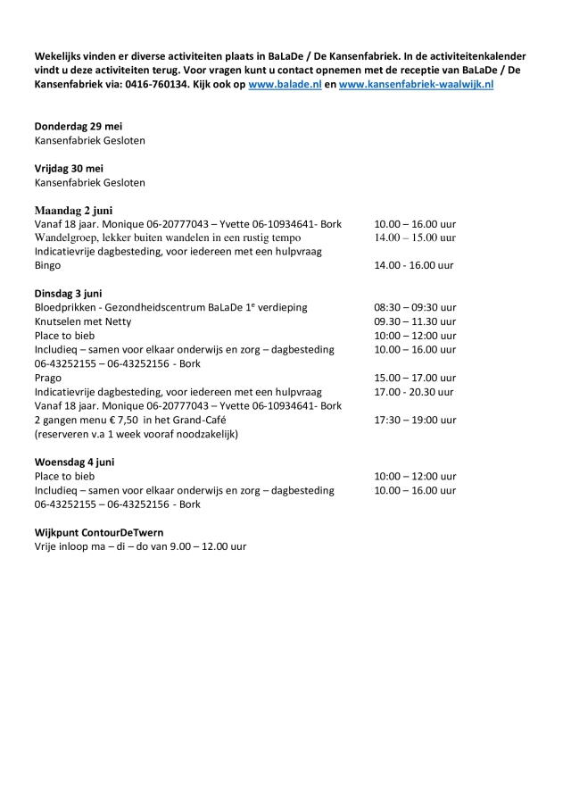 Week 29 mei tm 4 juni