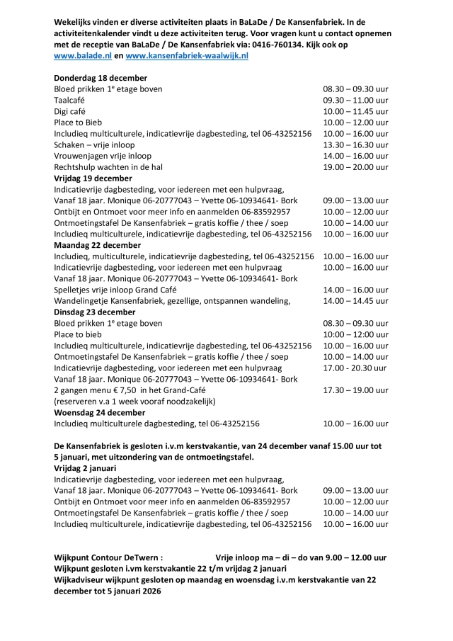Week 18 december tm 24 december 2 januari 2026
