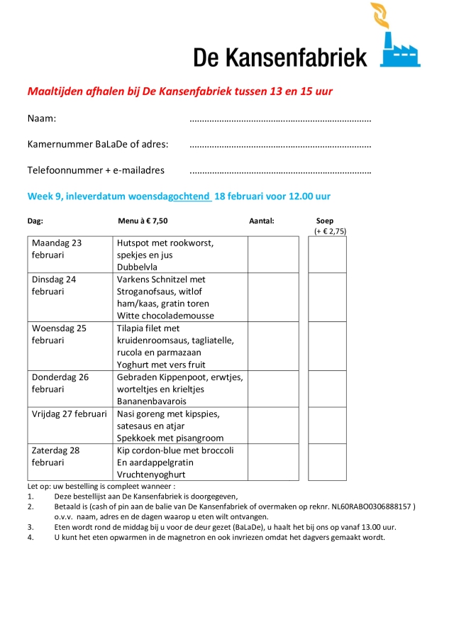 Bestellijst week 9 2026