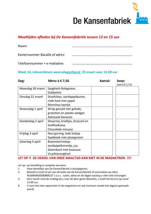 Bestellijst week 14 2026